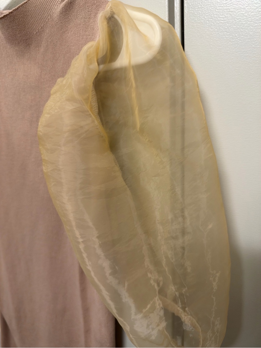 Sheer Puff Sleeve Knit Dress - Brown & Tan - Picture 3 of 4